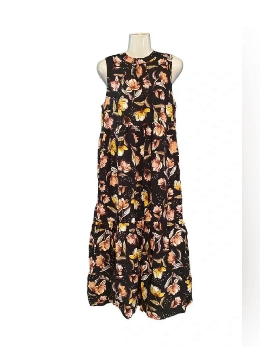 NWT Nordstrom Caslon Black Floral Sleeveless Maxi Dress Sz S